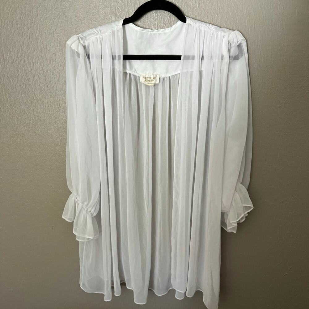 VICTORIA'S SECRET GOLD LABEL White Sheer Robe Bridal Beaded Detail Size Medium